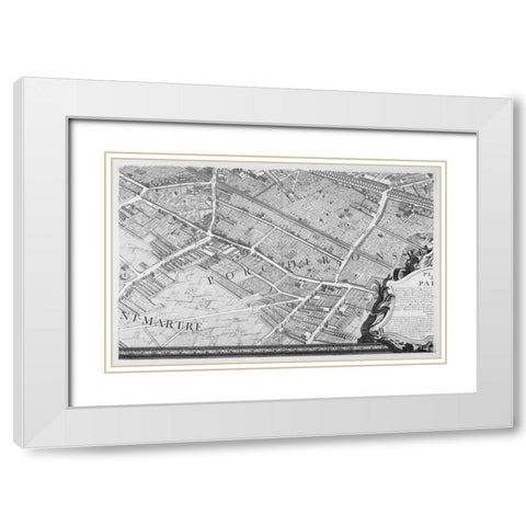 Paris 1739 Sectional map White Modern Wood Framed Art Print with Double Matting by Turgot, Michel-Etienne