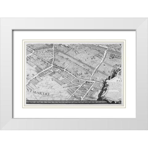 Paris 1739 Sectional map White Modern Wood Framed Art Print with Double Matting by Turgot, Michel-Etienne