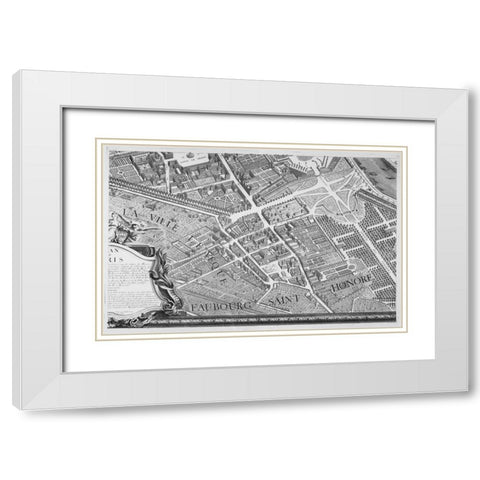 Paris 1739 Sectional map White Modern Wood Framed Art Print with Double Matting by Turgot, Michel-Etienne