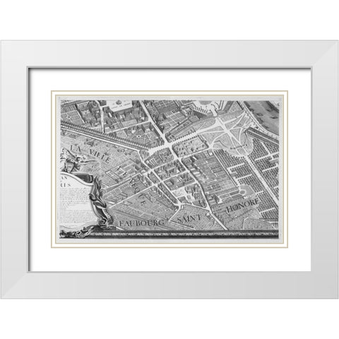 Paris 1739 Sectional map White Modern Wood Framed Art Print with Double Matting by Turgot, Michel-Etienne