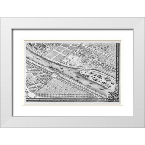 Paris 1739 Sectional map White Modern Wood Framed Art Print with Double Matting by Turgot, Michel-Etienne