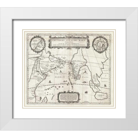 Map of Indian Ocean, 1658 White Modern Wood Framed Art Print with Double Matting by Jansson, Jan