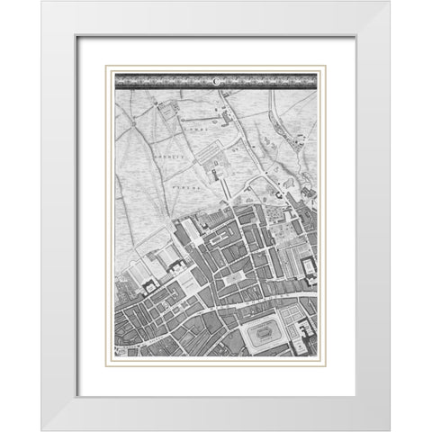 Roque Sectional map of London 1748 White Modern Wood Framed Art Print with Double Matting by Roque, John