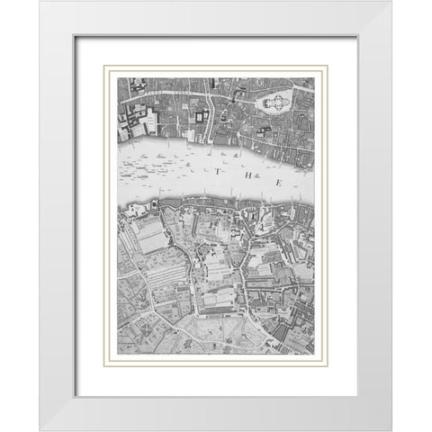 Roque Sectional map of London 1748 White Modern Wood Framed Art Print with Double Matting by Roque, John