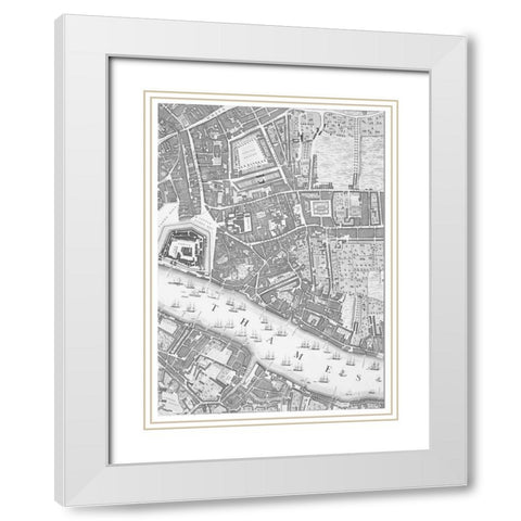 Roque Sectional map of London 1748 White Modern Wood Framed Art Print with Double Matting by Roque, John