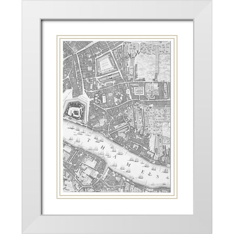 Roque Sectional map of London 1748 White Modern Wood Framed Art Print with Double Matting by Roque, John