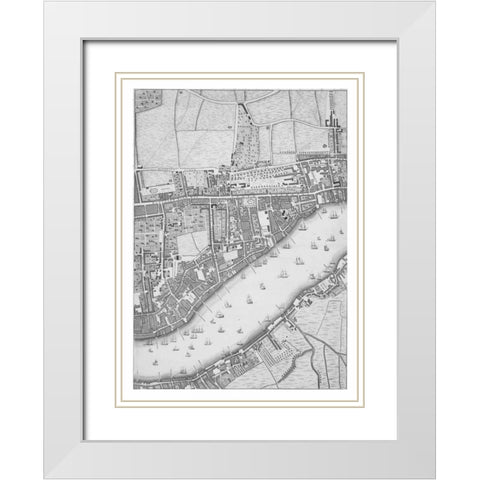 Roque Sectional map of London 1748 White Modern Wood Framed Art Print with Double Matting by Roque, John