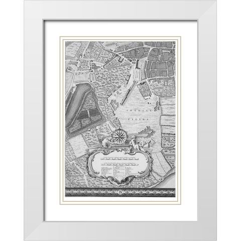 Roque Sectional map of London 1748 White Modern Wood Framed Art Print with Double Matting by Roque, John