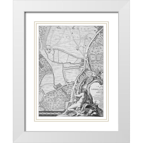 Roque Sectional map of London 1748 White Modern Wood Framed Art Print with Double Matting by Roque, John
