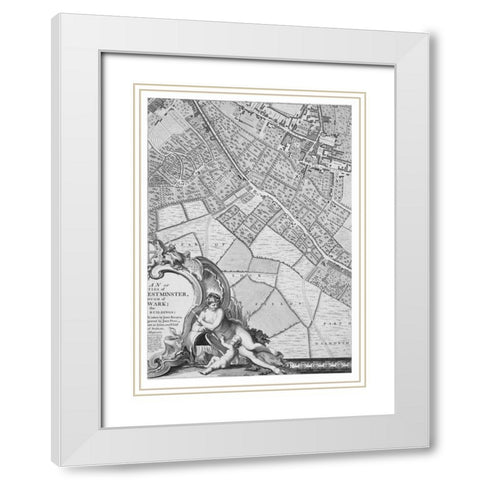 Roque Sectional map of London 1748 White Modern Wood Framed Art Print with Double Matting by Roque, John