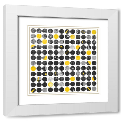 Circles Grunge White Modern Wood Framed Art Print with Double Matting by Atelier B Art Studio