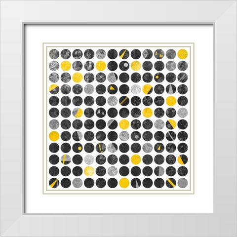 Circles Grunge White Modern Wood Framed Art Print with Double Matting by Atelier B Art Studio