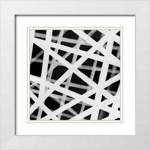 ABSTRACT WHITE BOLD LINES White Modern Wood Framed Art Print with Double Matting by Atelier B Art Studio