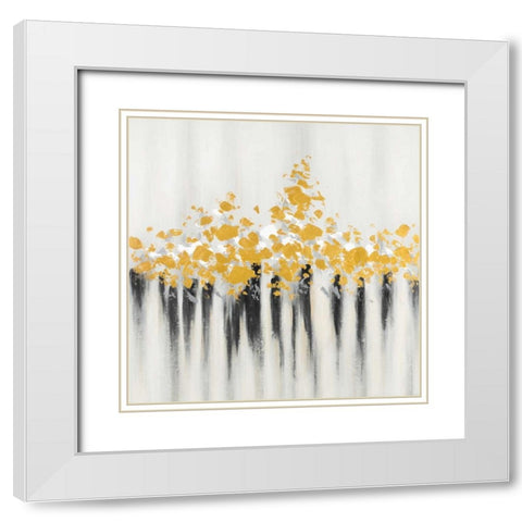 Flowers Gold Abstract White Modern Wood Framed Art Print with Double Matting by Atelier B Art Studio
