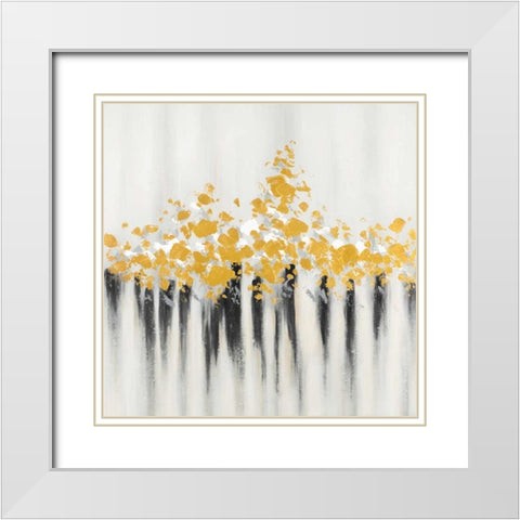 Flowers Gold Abstract White Modern Wood Framed Art Print with Double Matting by Atelier B Art Studio