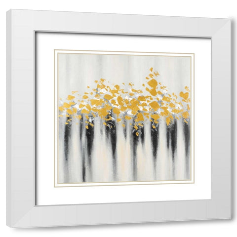 Flowers Gold Abstract White Modern Wood Framed Art Print with Double Matting by Atelier B Art Studio
