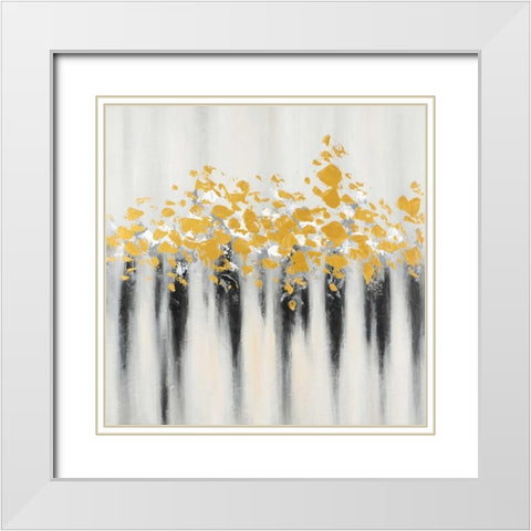Flowers Gold Abstract White Modern Wood Framed Art Print with Double Matting by Atelier B Art Studio