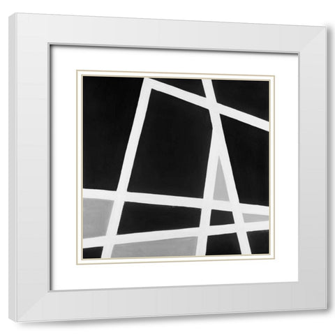 Abstract Lines Black and White White Modern Wood Framed Art Print with Double Matting by Atelier B Art Studio