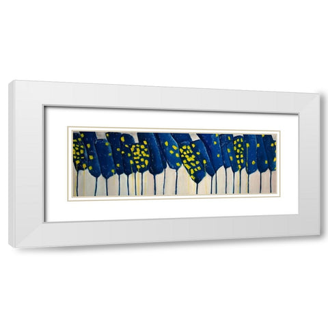 ABSTRACT BLUE FLOWERS White Modern Wood Framed Art Print with Double Matting by Atelier B Art Studio