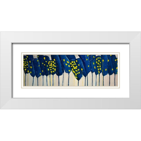 ABSTRACT BLUE FLOWERS White Modern Wood Framed Art Print with Double Matting by Atelier B Art Studio