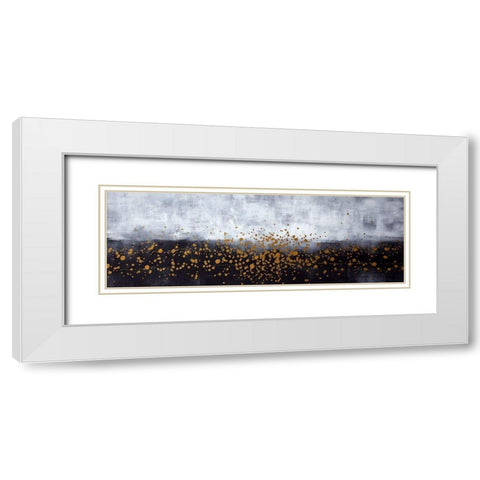GOLD PAINT SPLASH ON GRAY BACKGROUND White Modern Wood Framed Art Print with Double Matting by Atelier B Art Studio