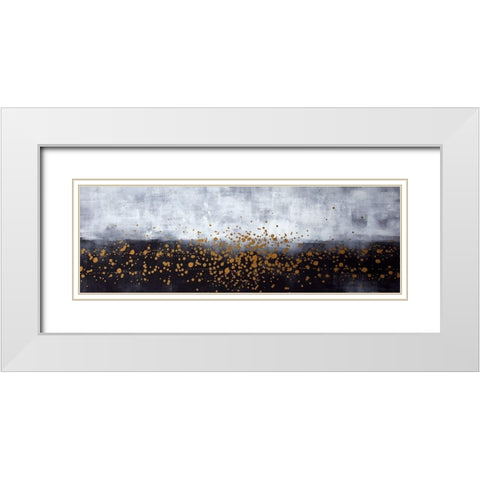 GOLD PAINT SPLASH ON GRAY BACKGROUND White Modern Wood Framed Art Print with Double Matting by Atelier B Art Studio