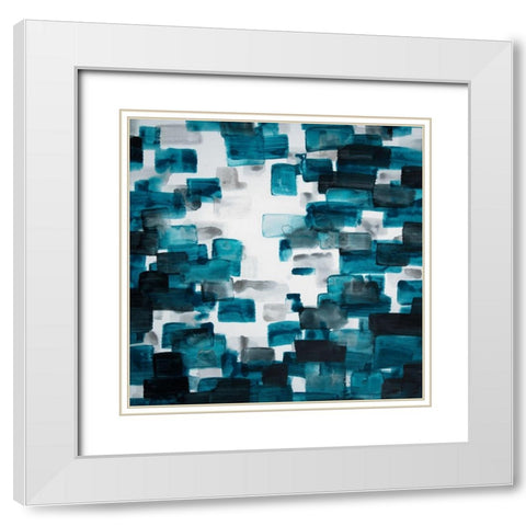 TURQUOISE AND GRAY SHAPES White Modern Wood Framed Art Print with Double Matting by Atelier B Art Studio