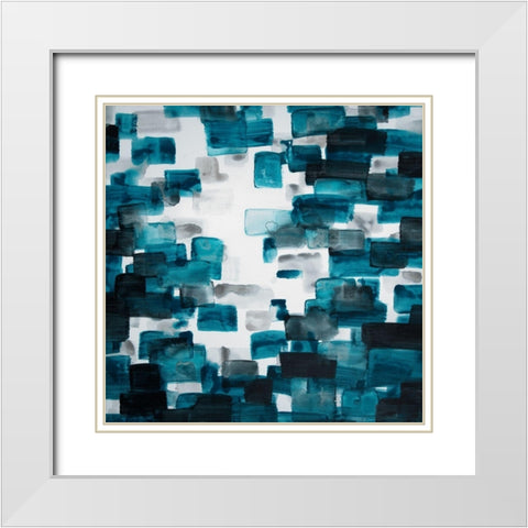 TURQUOISE AND GRAY SHAPES White Modern Wood Framed Art Print with Double Matting by Atelier B Art Studio