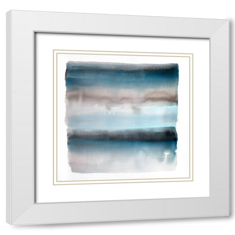 BLUE STRIPES White Modern Wood Framed Art Print with Double Matting by Atelier B Art Studio