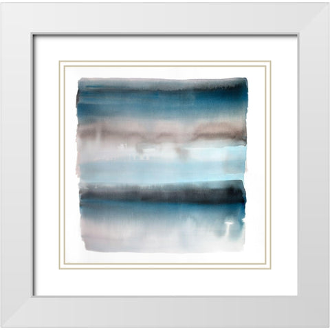 BLUE STRIPES White Modern Wood Framed Art Print with Double Matting by Atelier B Art Studio