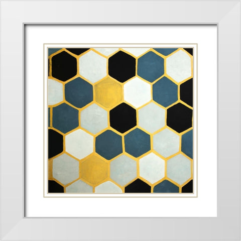 BLUE CELLS GEOMETRIC White Modern Wood Framed Art Print with Double Matting by Atelier B Art Studio