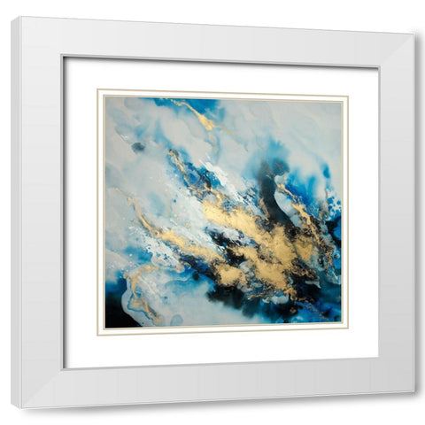 BLUE MARBLE White Modern Wood Framed Art Print with Double Matting by Atelier B Art Studio