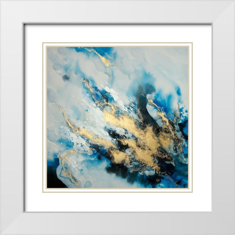 BLUE MARBLE White Modern Wood Framed Art Print with Double Matting by Atelier B Art Studio