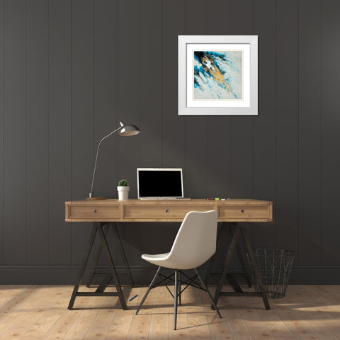 BLUE AND GOLD MARBLE White Modern Wood Framed Art Print with Double Matting by Atelier B Art Studio