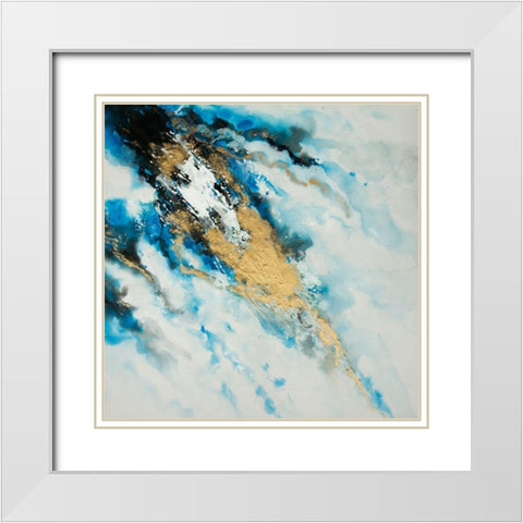 BLUE AND GOLD MARBLE White Modern Wood Framed Art Print with Double Matting by Atelier B Art Studio