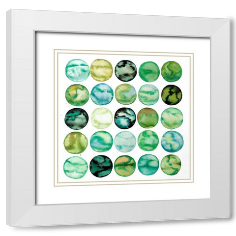 GREEN CIRCLES White Modern Wood Framed Art Print with Double Matting by Atelier B Art Studio