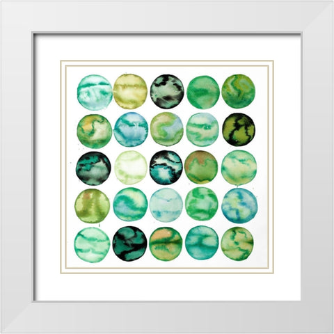 GREEN CIRCLES White Modern Wood Framed Art Print with Double Matting by Atelier B Art Studio