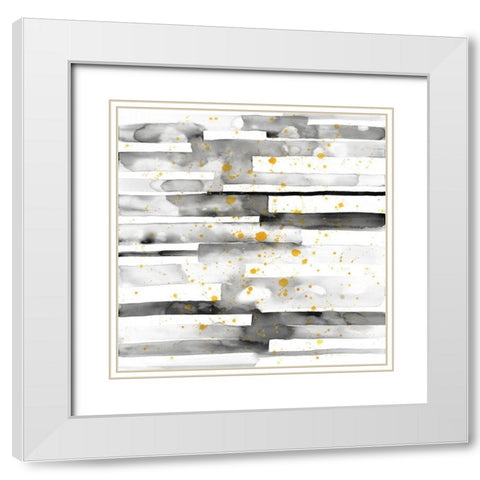 BLACK STRIPES WITH GOLD SPLASH White Modern Wood Framed Art Print with Double Matting by Atelier B Art Studio