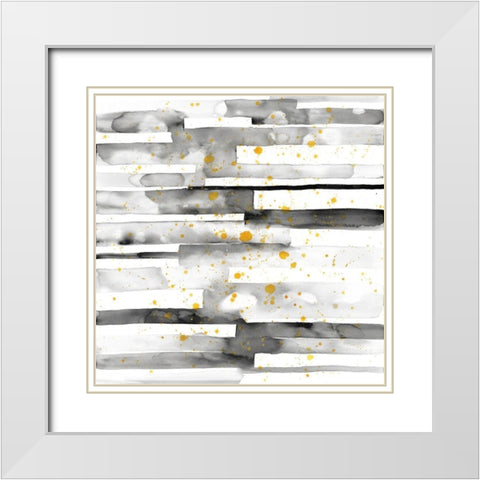 BLACK STRIPES WITH GOLD SPLASH White Modern Wood Framed Art Print with Double Matting by Atelier B Art Studio