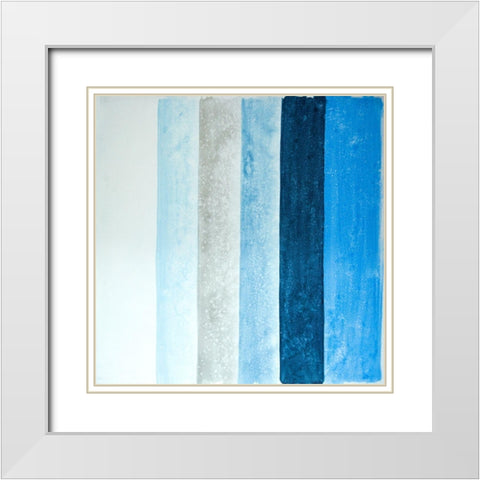 BLUE STRIPES White Modern Wood Framed Art Print with Double Matting by Atelier B Art Studio