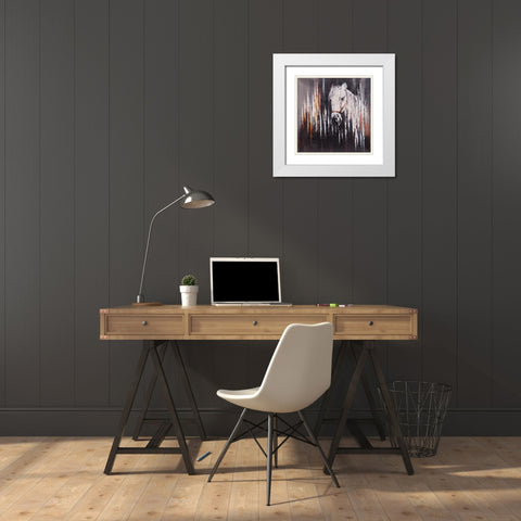 WHITE HORSE IN THE DARK White Modern Wood Framed Art Print with Double Matting by Atelier B Art Studio