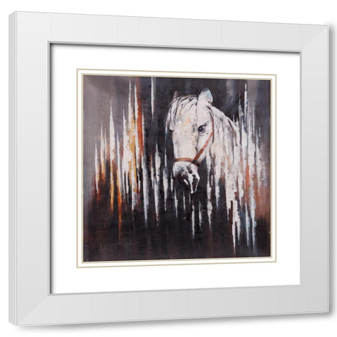 WHITE HORSE IN THE DARK White Modern Wood Framed Art Print with Double Matting by Atelier B Art Studio