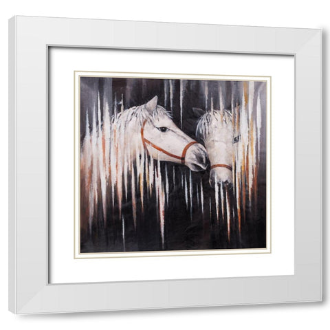 TWO WHITE HORSES KISSING White Modern Wood Framed Art Print with Double Matting by Atelier B Art Studio