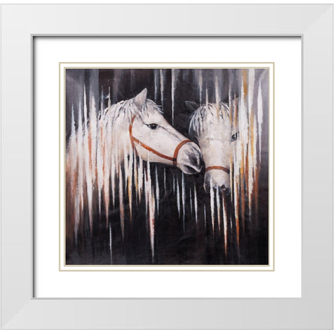 TWO WHITE HORSES KISSING White Modern Wood Framed Art Print with Double Matting by Atelier B Art Studio