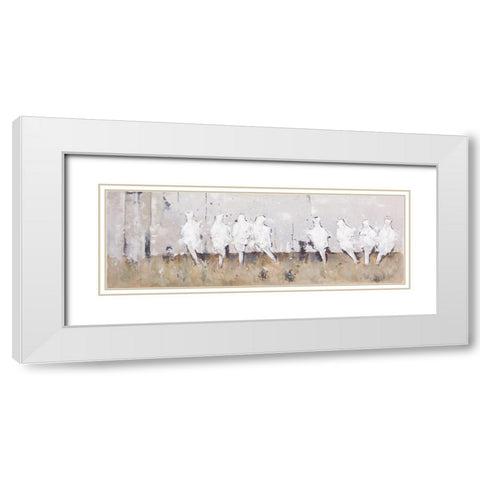EIGHT PERCHED BIRDS White Modern Wood Framed Art Print with Double Matting by Atelier B Art Studio