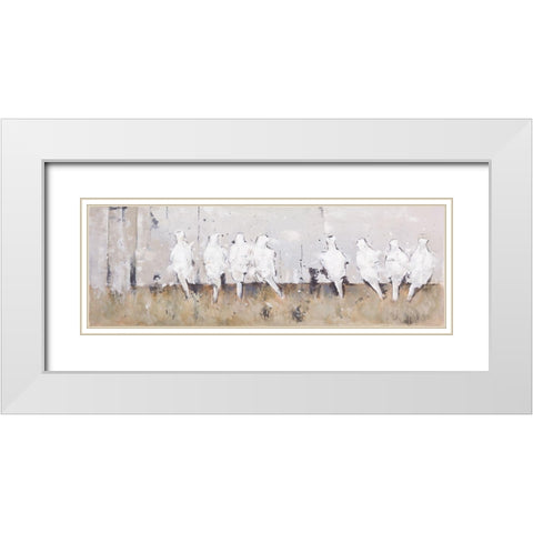 EIGHT PERCHED BIRDS White Modern Wood Framed Art Print with Double Matting by Atelier B Art Studio