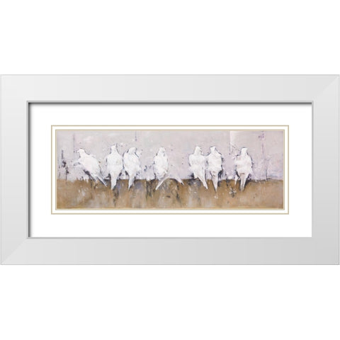ABSTRACT PERCHED BIRDS White Modern Wood Framed Art Print with Double Matting by Atelier B Art Studio