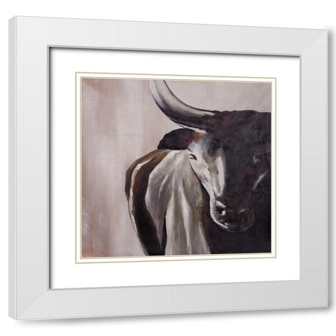 BULL HEAD FRONT VIEW White Modern Wood Framed Art Print with Double Matting by Atelier B Art Studio