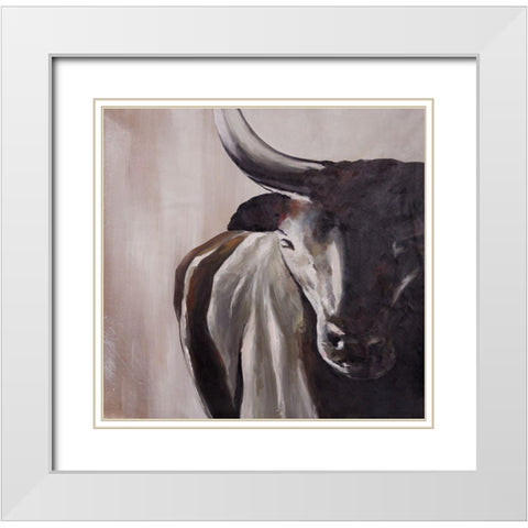 BULL HEAD FRONT VIEW White Modern Wood Framed Art Print with Double Matting by Atelier B Art Studio