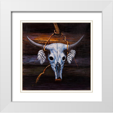 HANGED BULL SKULL White Modern Wood Framed Art Print with Double Matting by Atelier B Art Studio
